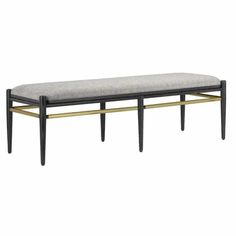 Ceruse Black Brushed Brass Visby Smoke Black Bench Bedroom Benches LOOMLAN By Currey & Co Black Bench, Fabric Bench, Black Ottoman, Bedroom Bench, Wood Bench, Transitional Decor, Upholstered Bench, Fabric Seat, Burke Decor