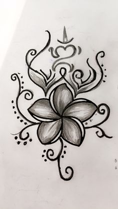 a drawing of a flower with swirls and hearts