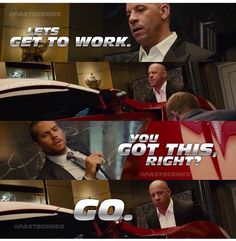 the fast and the furious movie scene is shown in two different languages, with one saying go let's get to work you got this right?