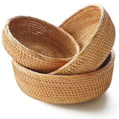 three wicker baskets sitting on top of each other