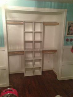 the closet is empty and ready to be put into use as a bookcase or storage unit