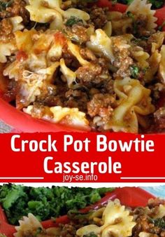 this crock pot bowtie casserole is loaded with ground beef and cheese