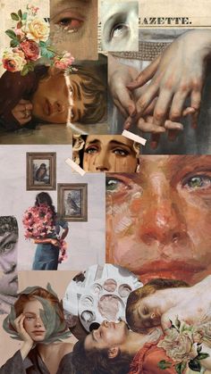 a collage of different images with people and flowers on the top, one woman's face