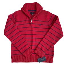 Nwt Boys Nautica Red Half Zip Sweater Pullover Brand New With Tag Nautica Size M (10-12) Half Zip Pullover Sweater I Cotton Knit Red With Navy Stripe Logo At Chest Please Note That The Tag Says 2 Piece, But Listing Is For For The Sweater. Smoke Free And Pet Free. Nautical Long Sleeve Sweater For Fall, Nautical Long Sleeve Sweater For Winter, Half Zip Sweater, Half Zip Sweaters, Half Zip Pullover, Sweater Pullover, Navy Stripes, Zip Sweater, Cotton Knit