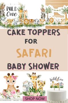 a cake topper with giraffes on it and the words safari themed birthday