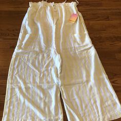 Stoney Clover X Target Linen Jumper Size S, White And Yellow Stripe Nwt White Wide Leg Jumpsuits And Rompers For Loungewear, White Wide-leg Jumpsuits For Loungewear, White Wide Leg Jumpsuits For Loungewear, White Wide-leg Jumpsuit With Pockets, White Wide Leg Jumpsuit With Pockets, Cotton Bottoms For Summer Brunch, Cotton Bottoms For Brunch And Beach Season, Cotton Bottoms For Brunch During Beach Season, Spring White Wide Leg Jumpsuits And Rompers