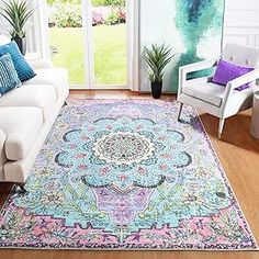 Pink And Purple Rug, Rainbow Living Room, Sisters Room, Maximalist Room, Vintage Floral Rugs, Girl Bedrooms, Dining Table In Living Room, Room Theme, Entryway Office