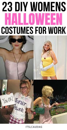 women in costumes for work with text that reads 23 diy women halloween costumes for work