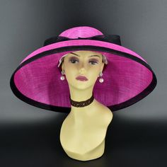 ✿*.Key Features.*✿ This is a Audrey Hepburn Style Hat. 19.75"(50cm) extra wide brim, the widest stiff brim hat in my store! I have same style, but with feather flowers. Just search the same product code, you will find them, very beautiful!  Great for Kentucky derby, weddings, church, Easter, Royal Ascot, horse races, cocktails, tea party, or any hat wearing occasion. Hat base size: From front to back: 19.75" (50cm) From left to right: 19.75" (50cm) Wide brim Appr: 7~7.5"" Head girth: 22.5"(57cm), adjustable string inside to make smaller to fit your head.   If you want other colors in this style, just search the same item code in my store, you will find them. ✿*.Tip.*✿ ❣️If you want a customized piece, please follow the instructions below: 🔹Present style of hat or fascinator you would like Elegant Adjustable Pink Fedora, Elegant Pink Adjustable Fedora, Classic Pink Wide Brim Hat, Elegant Pink Wide Brim Fedora, Classic Wide Brim Hat For Royal Ascot, Elegant Pink Brimmed Fedora, Black Sinamay Hats With Curved Brim, Royal Ascot Wide Brim Sinamay Top Hat, Wide Brim Sinamay Boater Hat For Royal Ascot