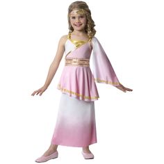 Roman Goddess Costume, Goddess Fancy Dress, Fancy Dress Costumes Kids, Dress For Kids, Pink And White Dress, Roman Goddess, Queen Costume, Ombre Dress