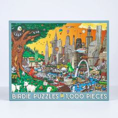 an image of a puzzle in the shape of a cityscape with trees and buildings