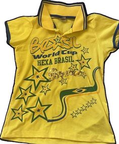 Y2k Brazil Shirt, Y2k Fashion Staples, Brasil Shirt Aesthetic, Brazil Top Outfit, Brazil Shirt Outfit, Yellow Aesthetic Outfits, Yellow Clothes Aesthetic, Brazil Aesthetic Outfits, Brazil Clothes