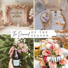 the diamond of the season is on display in this collage with pink and white flowers