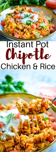 instant pot chipotle chicken and rice on a plate with a fork in it