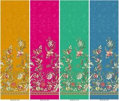 four different colored wallpapers with flowers and leaves on them, all lined up in rows