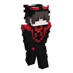 an image of a pixel art character in red and black clothes, standing with his arms crossed