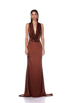 Hooded Gown, Brown Gown, Earth Tone Dress, Coral Maxi Dresses, Gold Maxi Dress, Bronx And Banco, Cutout Gown, 27 Dresses, Purple Gowns