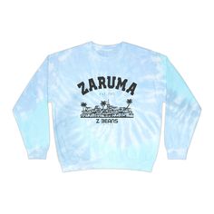 Zaruma Z Beans - Unisex Tie-Dye Sweatshirt Blue Graffiti Print Crew Neck T-shirt, Florida Oranges, Tie Dye Sweatshirt, Sew-in Labels, Tie Dye, Loose Fitting, Sweatshirts