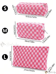 Bird in Bag - Checkered Makeup Bag Set - Includes 1/3 Pcs, Knitted Small Cosmetic Bags for Women, Travel-friendly Makeup Pouches with Zipper Closure - Perfect Toiletry Organizer for Cute Aesthetic Girls - Ideal for Makeup Brushes and Plaid-themed Storage Solution Pink Rectangular Pouch With Large Capacity, Large Capacity Rectangular Pink Pouch, Pink Square Pouch For Daily Use, Checkered Makeup, Gingham Makeup Bag, Pink Cosmetic Bag With Zipper Closure For Daily Use, Checkered Makeup Bag, Playful Pink Cosmetic Bag For Daily Use, Makeup Bag Set