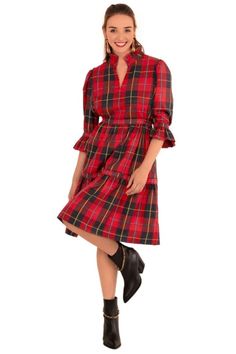 Tartan Teardrop Dress Fitted A-line Plaid Dress For Fall, Winter Knee-length Cotton Dress, Winter Cotton Knee-length Dress, Knee-length Cotton Winter Dress, Classic Knee-length Plaid Dress, Classic Mid-length Fall Dresses, Classic Mid-length Dresses For Fall, Chic Midi-length Plaid Dress For Fall, Chic Plaid Midi Dress For Fall