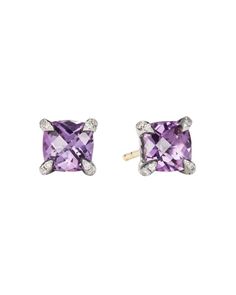 David Yurman Chatelaine Stud Earrings with Amethyst and Diamonds Luxury Purple Sterling Silver Earrings, White Gold Amethyst Earrings Fine Jewelry, Fashion Jewelry Necklaces Gold, Necklaces Gold, Heart Hoop Earrings, Jewelry Post, Dainty Studs, Heart Shaped Earrings, Amethyst Jewelry