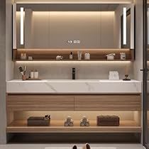 a modern bathroom with two sinks and large mirrors on the wall above it is illuminated by recessed lighting