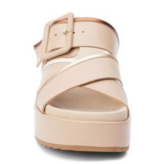 Platform footbed sandal with buckle detail. | AEROSOLES Micah Footbed Sandal, 7M Beige T-strap Sandals With Removable Insole For Beach, Beige Buckle Closure Slip-on Footbed Sandals, Footbed Sandals, Buckle, Sandals