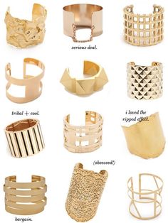 Classy Jewelry Gold Statement Fashion, Style Magazine, Gold Cuffs, Gold Jewelry Indian, Cheap Jewelry, Rose Gold Jewelry, Girly Jewelry, Diy Bracelet