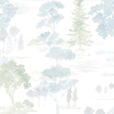 a white and beige wallpaper with trees on it