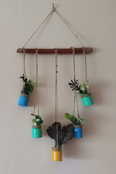 a wall hanging planter filled with succulents and potted cactuses