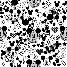 black and white mickey mouse pattern with stars