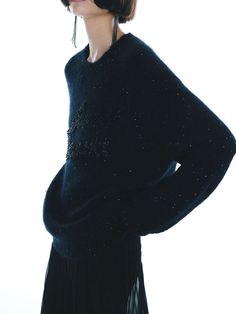 MO&Co. Women's Sequin Detail Knitted Sweater Be dazzled by the sweater, crafted with a luxurious blend of mohair and wool for a sumptuously soft feel. Its one-of-a-kind starry night design is timeless, with a loose fit and sequin detailing for a touch of sparkle. Enjoy an evening of glamour in this knitted wonder. Features : - Loose fit- Embellished sequined and fringed embroidery design- Distressed effect at hem and cuffs Code: MBC4SWT012The back length of size S is 64cmMATERIALS & CARE Materia Fringed Embroidery, The Starry Night, Mesh Bag, Knitted Sweater, Black Sweaters, Embroidery Design, Starry Night, Design Features, Knitted Sweaters