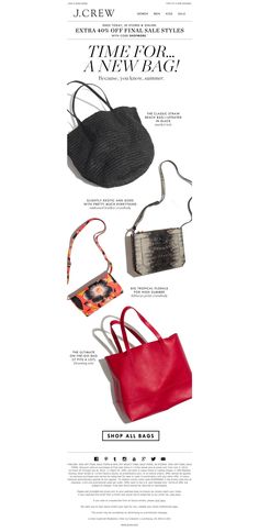 an advertisement for the new york times magazine with different purses and handbags on it