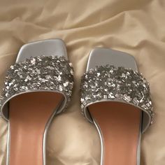 Size 8 , Slip On , Comfortable, Silver Sparkle Silver Wedge Sandals, Croc Heels, Silver Wedges, Handmade Leather Shoes, Cork Wedges Sandals, Low Heel Sandals, Footbed Sandals, Silver Sandals, Coral And Gold