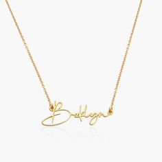 Size Guide Safety Policy Care InstructionsThe Belle Custom Name Necklace in Gold Plating features chic script font to spell out a word or name of your choice. A signature piece that's all your own, this piece will help you create your own curated look.Customize Me! Choose up to 10 characters to customize this piece with. Please make sure to double check your spelling before submitting your order.(1st Letter Capital)How to make it yours? If you would like to customize this piece with something ei Sterling Silver Name Necklace, Name Necklace Gold, Signature Necklace, Leather Jewelry Box, Mom Jewelry, Initial Ring, Name Jewelry, Custom Name Necklace, Script Font