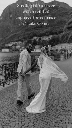 a bride and groom walking down the street with a quote on it that says, there is