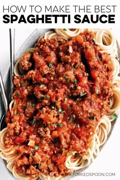 a bowl filled with spaghetti and meat sauce