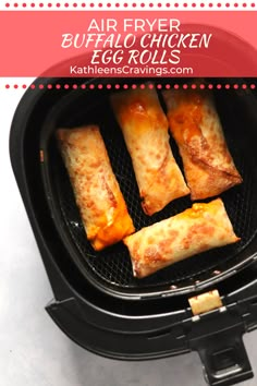 air fryer buffalo chicken egg rolls with text overlay