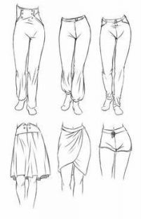 four different types of pants with the bottom and side view showing how to wear them