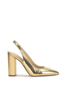 Product Description Sling Back Pump With Block Heel Product Details Heel Height: 3.8" Faux Leather/li> Imported Gold Closed Toe Heels, Closed Toe Heels, Gold Pumps, Gold Heels, Slingback Heel, Sling Back, Slingback Pump, Stiletto Heel, Easy Wear