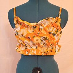 H&M Ruffled Crop Top Elastic At Both Neck And Under Bust Adjustable Straps Yellow Floral Print Crop Top For Day Out, Spring Yellow Graphic Print Crop Top, Multicolor Printed Cropped Crop Top, Fitted Yellow Floral Print Crop Top, Ruffled Crop Top, Forever 21 Floral Print Cotton Crop Top, Sports Crop Tops, Grey Crop Top, Sequin Crop Top