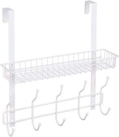 a white rack with hooks on it