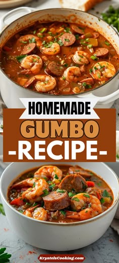 homemade gumbo recipe with shrimp in a white bowl