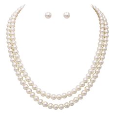 Simple yet so stylish! An essential piece of jewelry every lady should have, a classic set of pearls. They give your outfit a chic and polished look. Blurring the lines between night and day accessories, you'll find endless outfits to wear them with. Necklace measures 20- 22.5 inches with the 2.5 inches of adjustable extension and lobster claw clasp. Pearls are available in both 6mm and 8mm and there is a 1 inch cascade length between strands. Post back faux pearl stud earrings measure 8mm and 1 Classic Jewelry Pieces, Pearl Jewelry Sets, Women's Jewelry Sets, Pearl Cream, Matching Jewelry, Earring Jewelry, Classic Jewelry, Pearl Stud Earrings, June Birth Stone