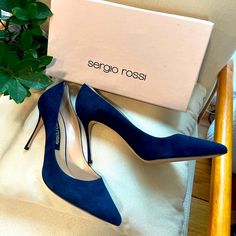 Sergio Rossi Navy Blue Suede Pumps Rare Size 42 (Us 11) Worn Just Once! Ready For Immediate Shipment Sergio Rossi Heels, Turquoise Heels, Denim Pumps, Blue Suede Pumps, Beautiful Wardrobe, Sergio Rossi Shoes, Heels Prom, Rossi Shoes, Leopard Heels