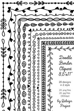 a set of hand drawn doodle border designs