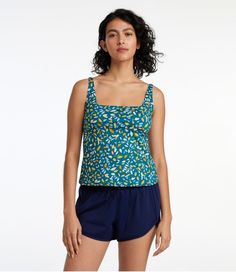 Paddle, swim or soak up the sun in a swimsuit designed for it all. This fresh, flattering squareneck tankini top in a fun print offers non-stop support and a just-right fit for all-day comfort in and out of the water. Fitted Front length from shoulder: Regular 22", Plus 23. 25" Falls at high hip Body Content: 82% recycled nylon, 18% Lycra® spandex Liner Content: 95% polyester, 5% spandex Handwash, line dry. Sun Protection: Yes, UPF 50+ rated fabric blocks 97. 5% of the sun's UV rays Quick Dry: Y Summer Square Neck Top For Beach, Summer Square Neck Beach Tops, Green Tankini With Upf 50+ For Summer, Fitted Beachwear Tops For Vacation, Poolside Stretch Printed Tops, Printed Stretch Tops For Poolside, Stretch Printed Tops For Poolside, Fitted Tops For Poolside Vacation, Beach Tops With Adjustable Straps And Square Neck