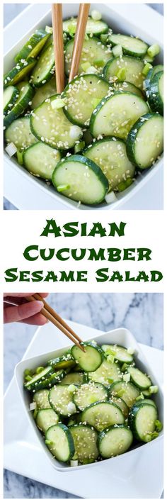 Asian Cucumber Sesame Salad | This fresh, gluten free, vegan cucumber salad is full of delicious Asian flavors! Recipe Runner, Sesame Salad, Makanan Diet, Asian Dishes, Fajitas, Main Meals, Couscous, Soup And Salad