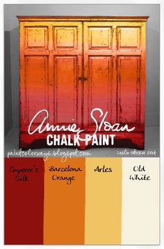 an orange and yellow cabinet with the words annie sloan chalk paint