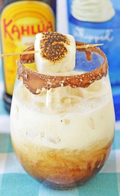 a drink with marshmallows and chocolate in it